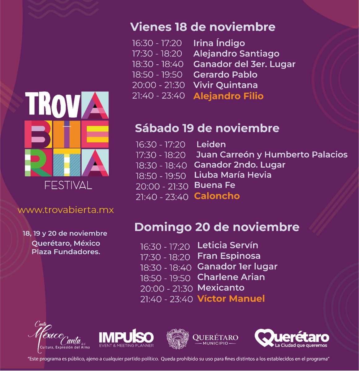 Listo el programa del festival TrovAbierta en Querétaro 13 Querétaro